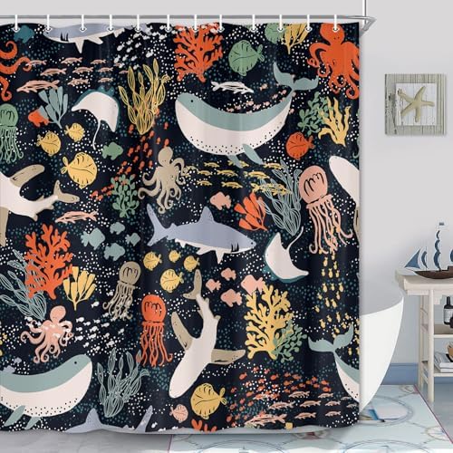Ocean Fish Boho Shower Curtain for Kids