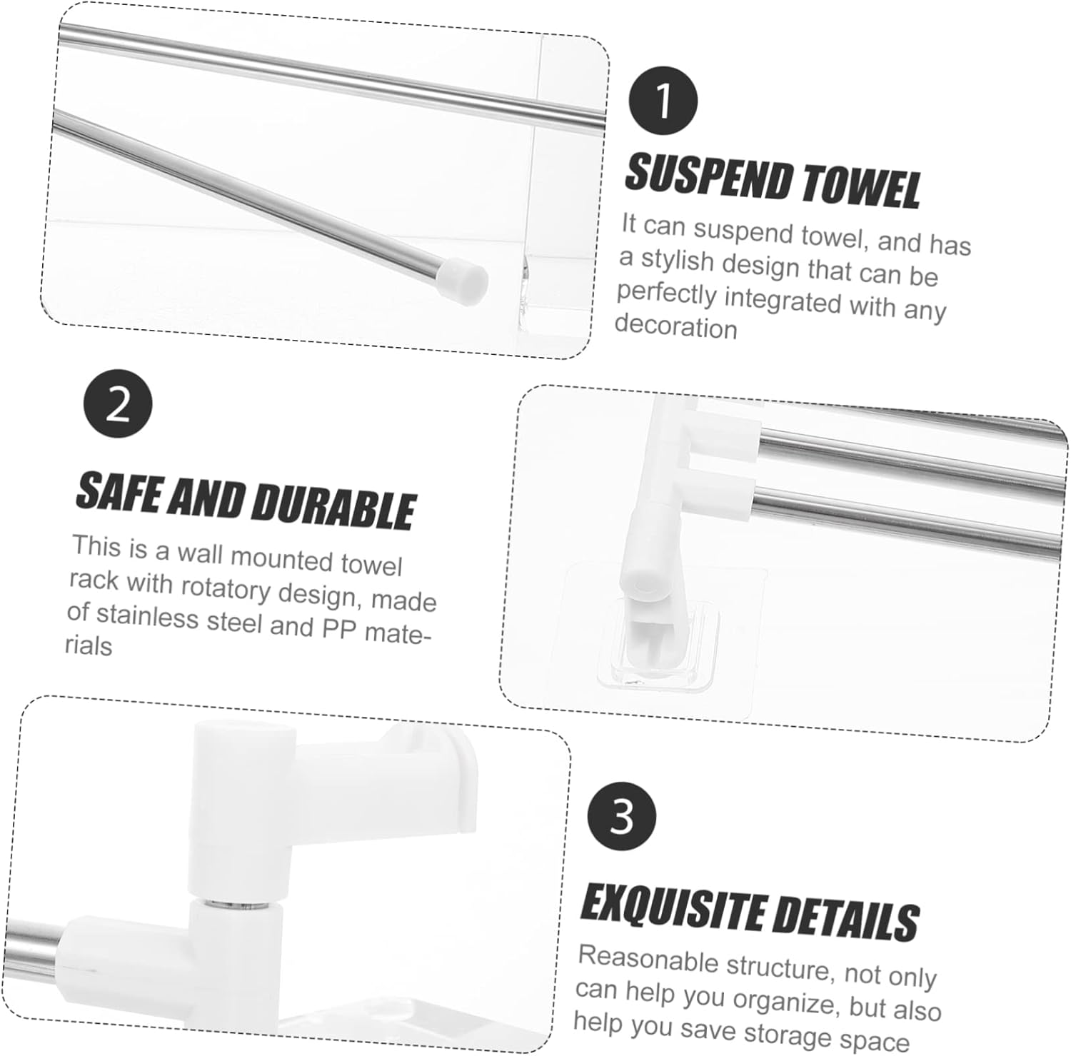 1Set Stainless Steel Rotating Towel Rack for Space-Saving Bathroom Storage