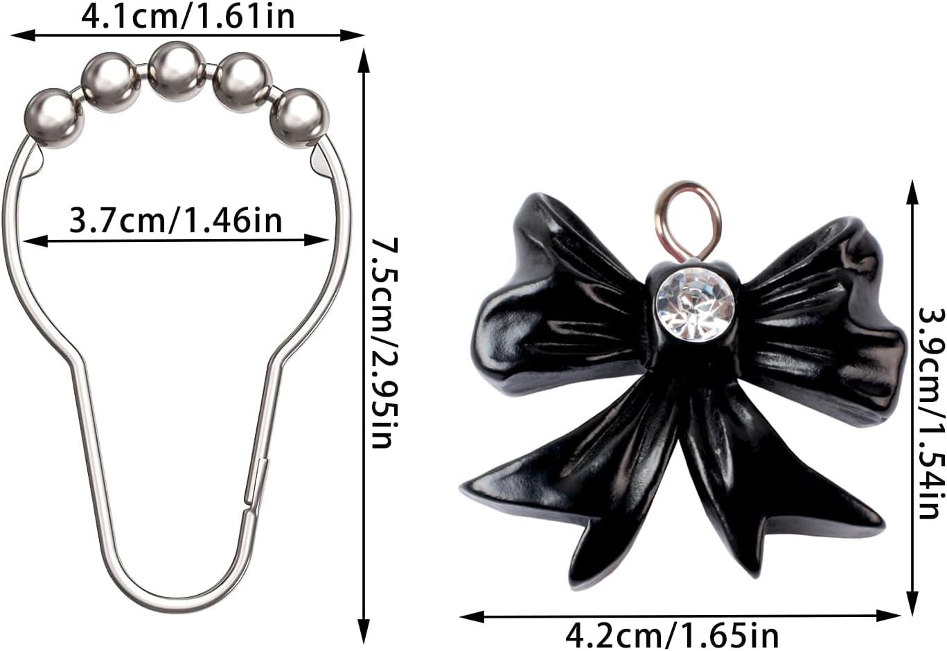 12-Piece Set of Black Bow Knot Shower Curtain Hooks for Bathrooms