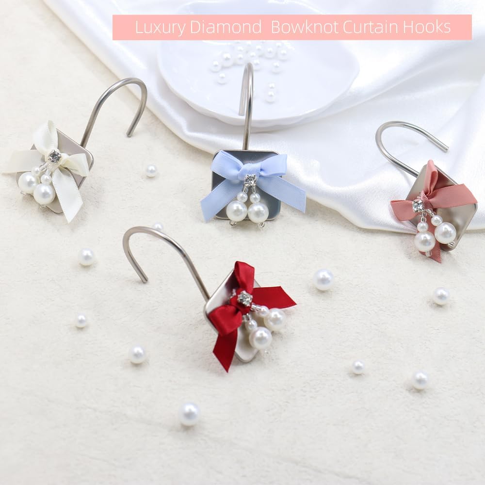 Decorative Shower Curtain Hooks 12PCS Blue Silvery