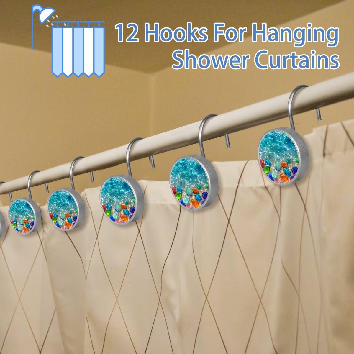 Set of 12 Decorative Shower Curtain Hooks