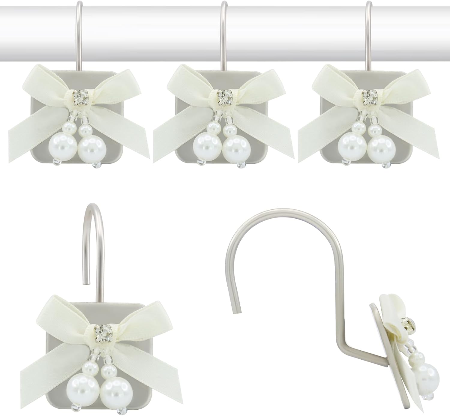 Luxury Bow Shower Curtain Hooks with Satin Design