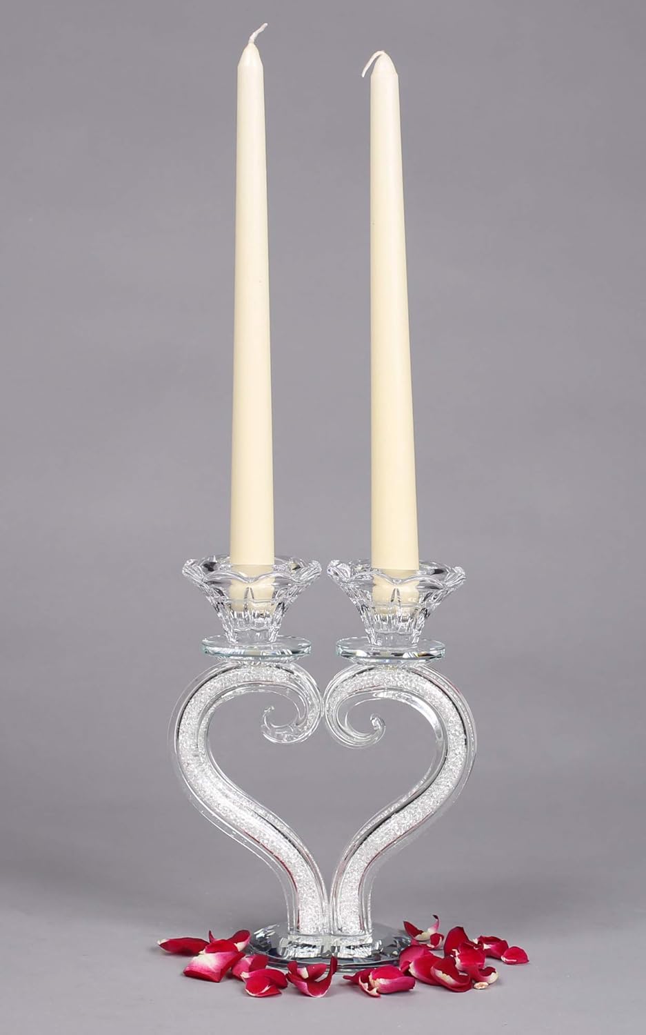 Radiant Heart Shaped Crystal Candle Holder for Two Taper Candles 7 Tall