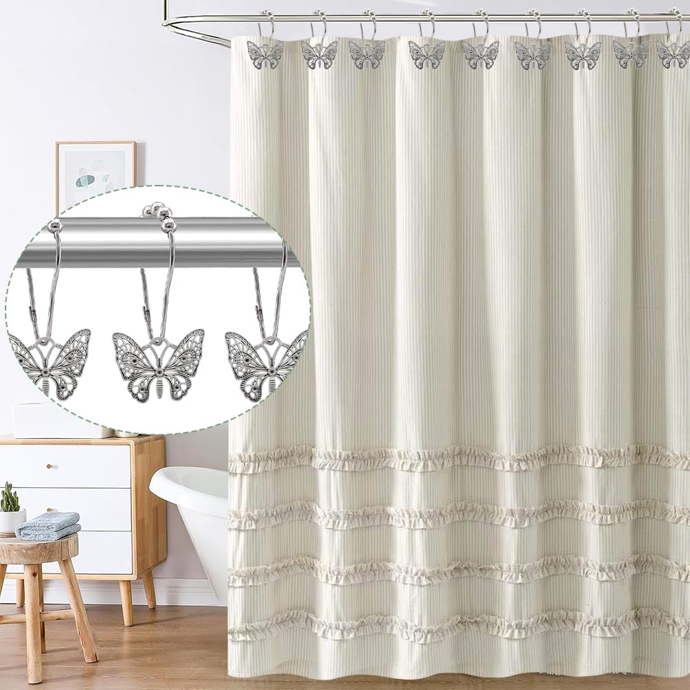 Decorative Shower Curtain Hooks 12PCS Silver Butterfly Hangers