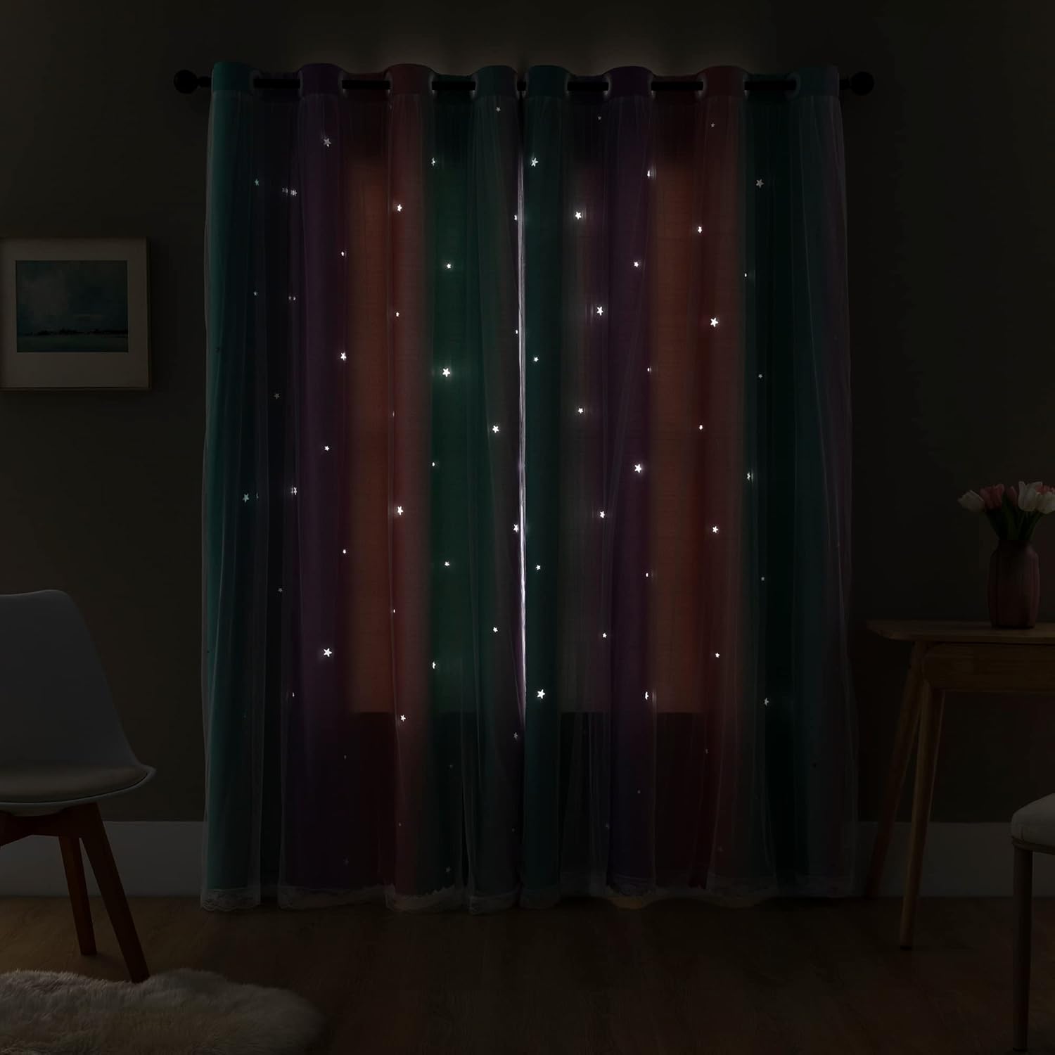 Soft Pink Rainbow Blackout Curtains for Kids Rooms Premium Window Treatment