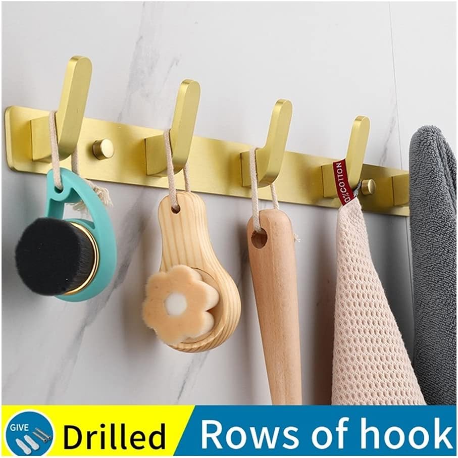 Bathroom Towel Rail Holder Brushed Gold Wall-Mounted Towel Holder for Bathrooms