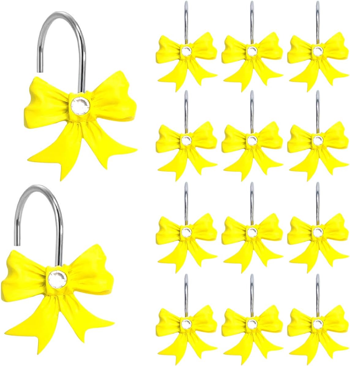 Yellow Decorative Shower Curtain Hooks 12PCS Set with Rhinestone Design