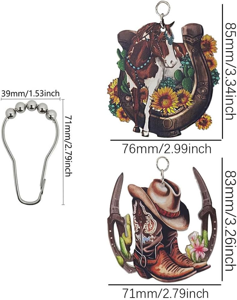 Western Cowboy Shower Curtain Hooks Set