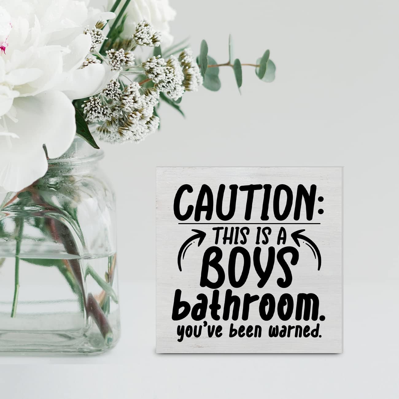 Country Caution Boys Bathroom Wood Box Sign Decor