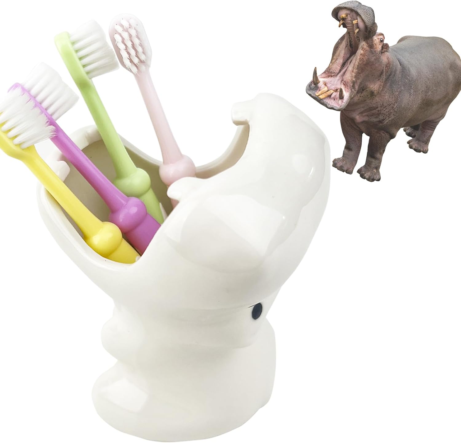 FlidRunest Kids Hippo Toothbrush Holder - Cute Hippo-Shaped Toothbrush Cup for Kids