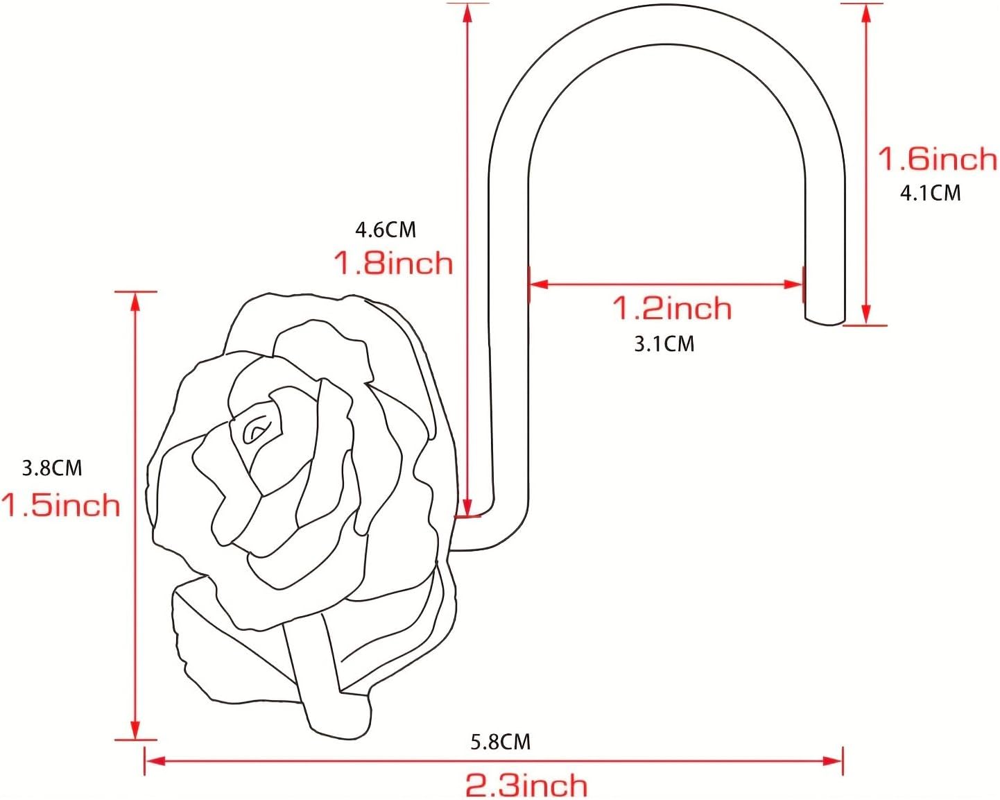 12PCS Pink Rose Decorative Shower Curtain Hooks