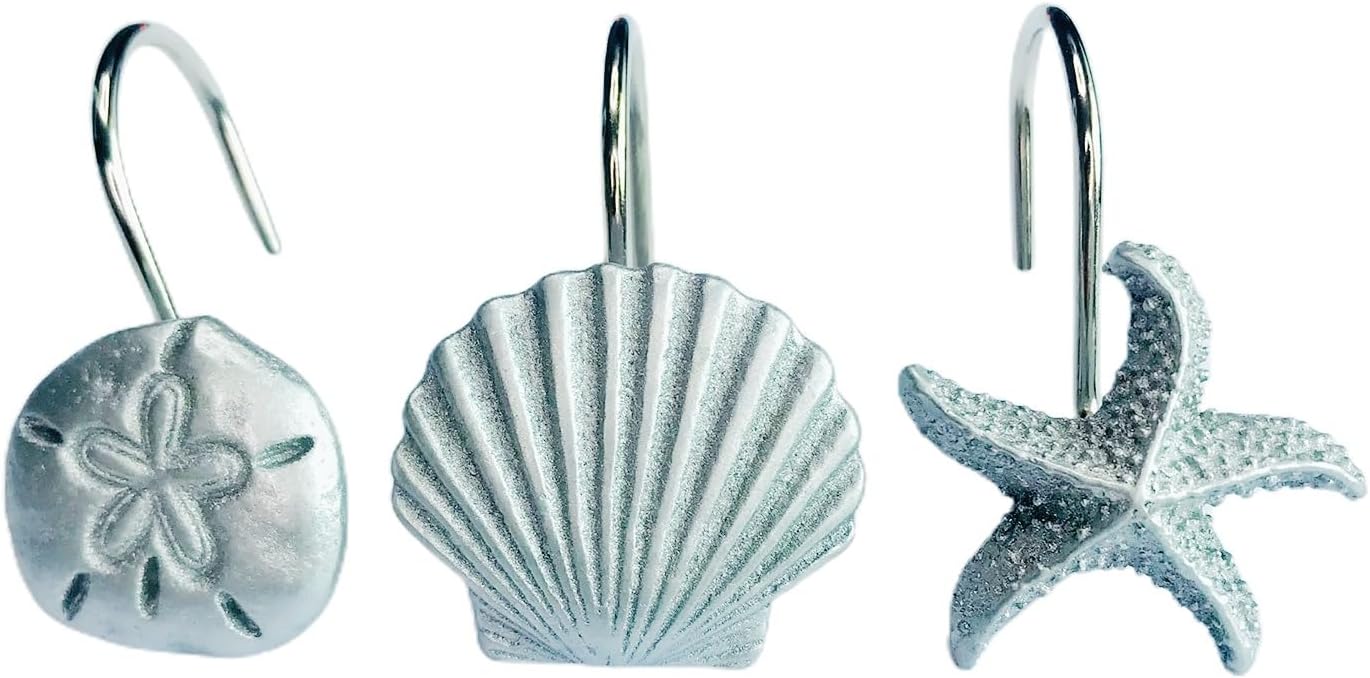Stylish Silver Starfish Shower curtain hooks Set of 12
