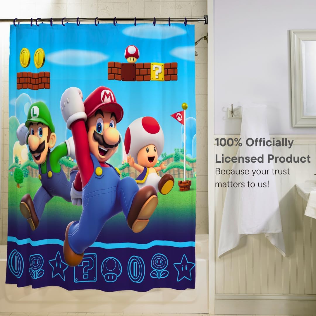 Franco Super Mario 13 Piece Shower Curtain and Ring Set