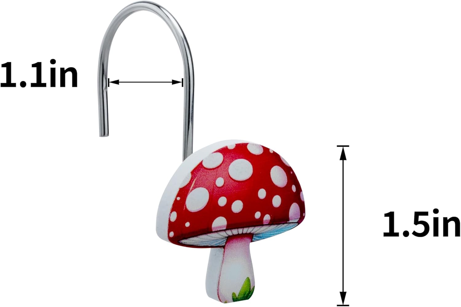 Mushroom Shower Curtain Hooks Whimsical Bathroom Decor - Set of 12