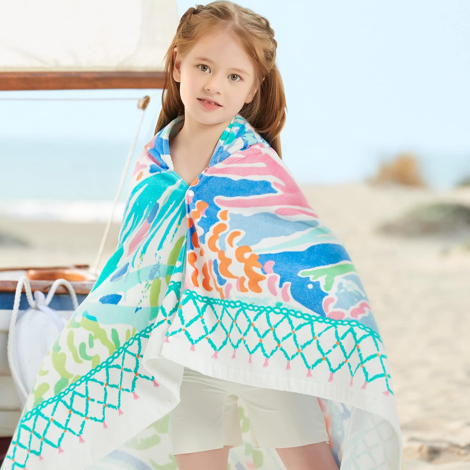 Girls Hooded Bath Towel with Mermaid and Unicorn Designs