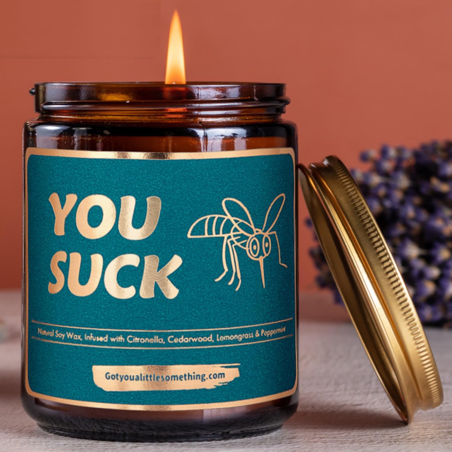Citronella Candle with YOU SUCK Message 9oz Soy Wax Candle