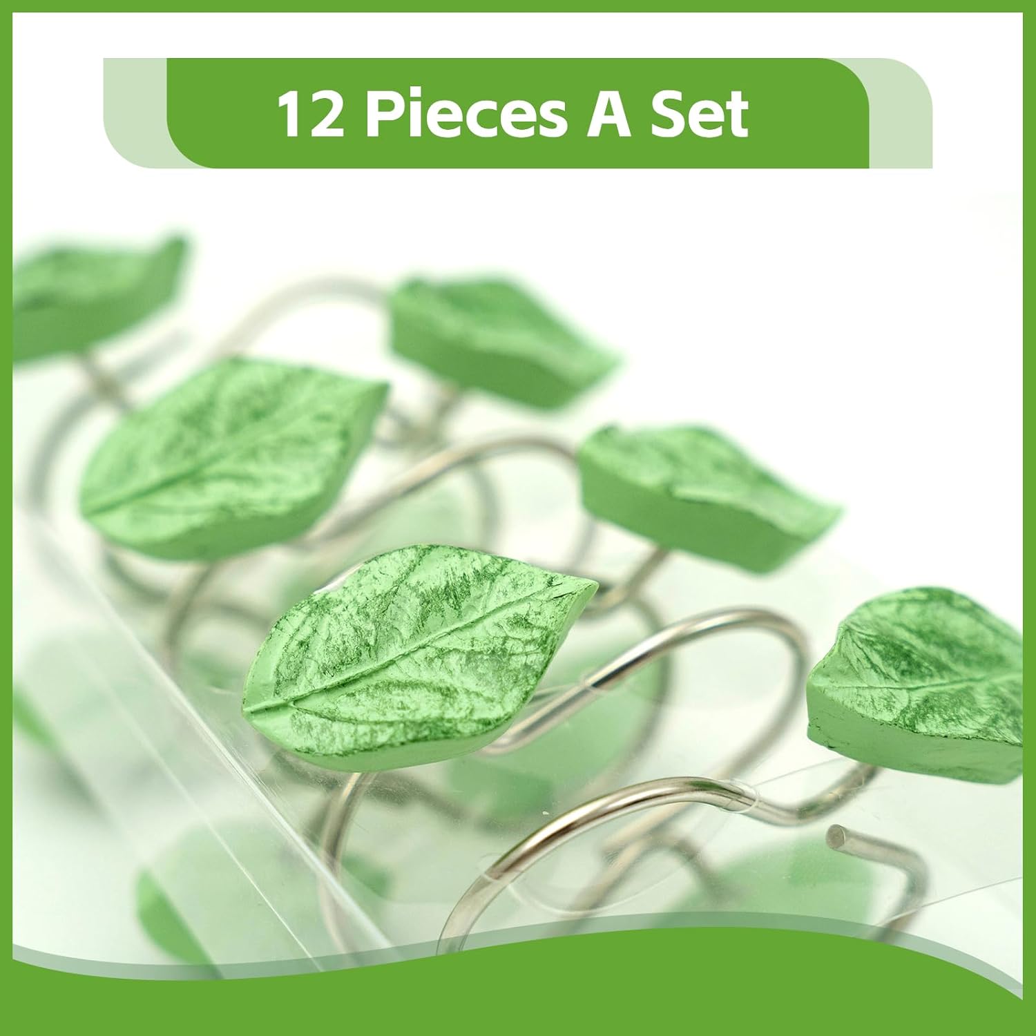 12 Pack Decorative Leaf Shower Curtain Hooks