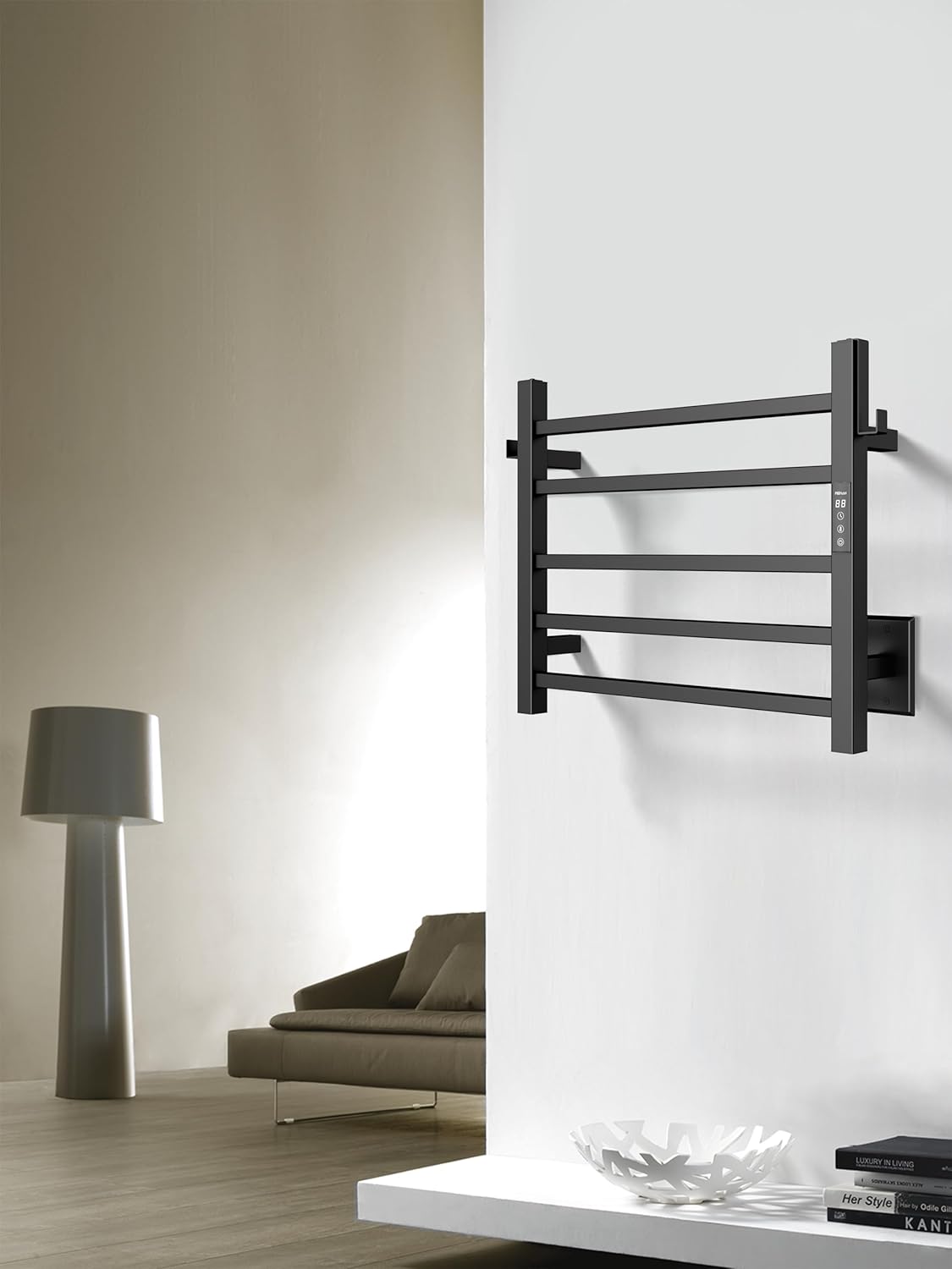 PBhusri Heated Towel Rack 5 Bar Matte Black