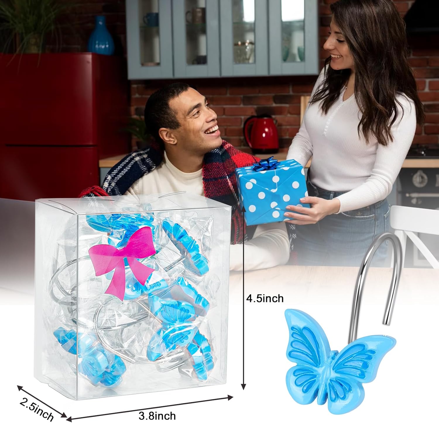 AGPTEK Decorative Butterfly Shower Curtain Hooks Set of 12 Blue