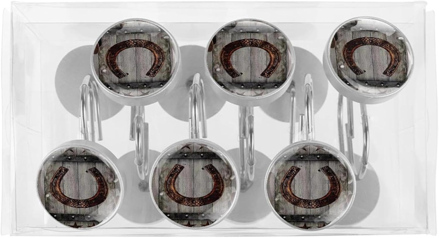 Western Cowboy Rusty Horseshoe Shower Curtain Hooks Set of 12