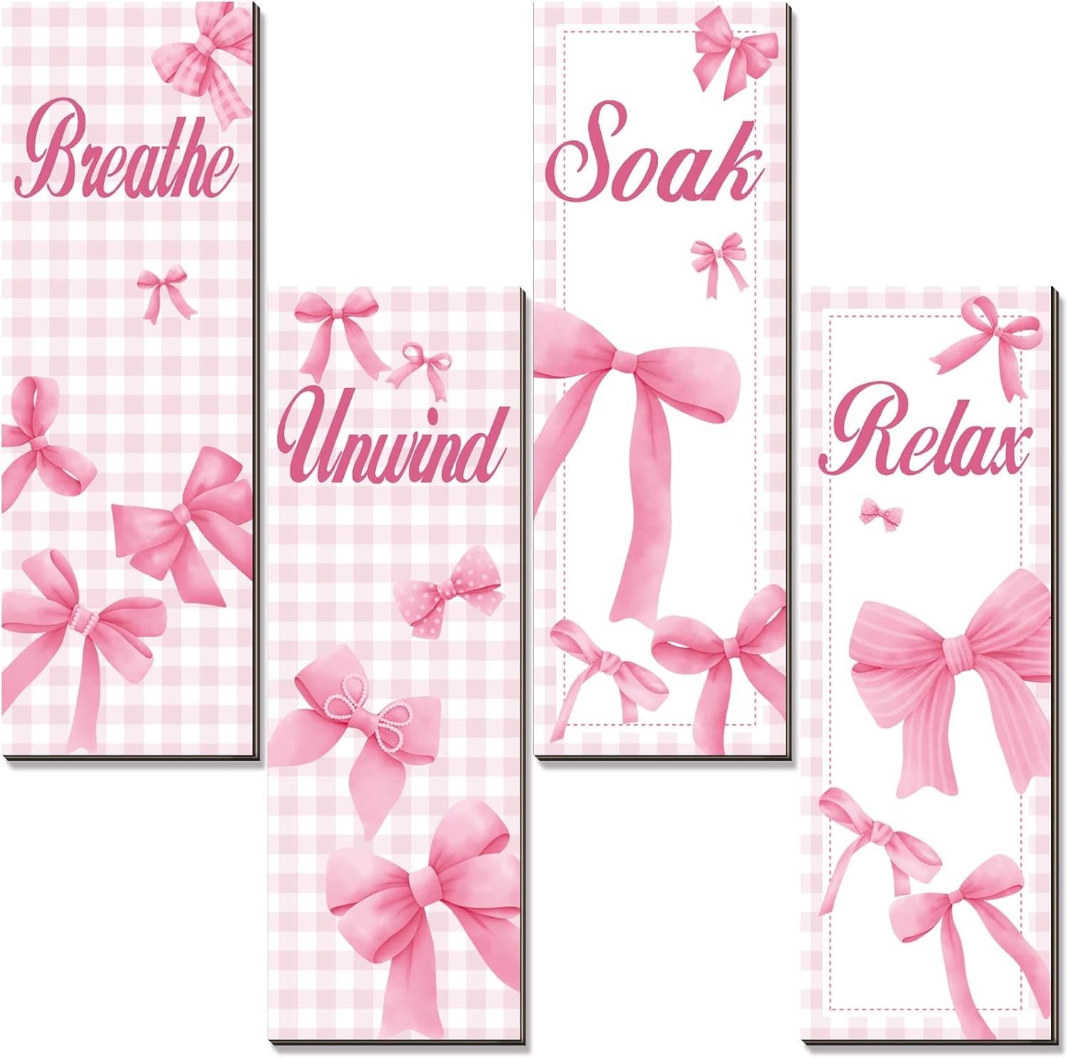 4 Piece Pink Bow Bathroom Wall Decor Set
