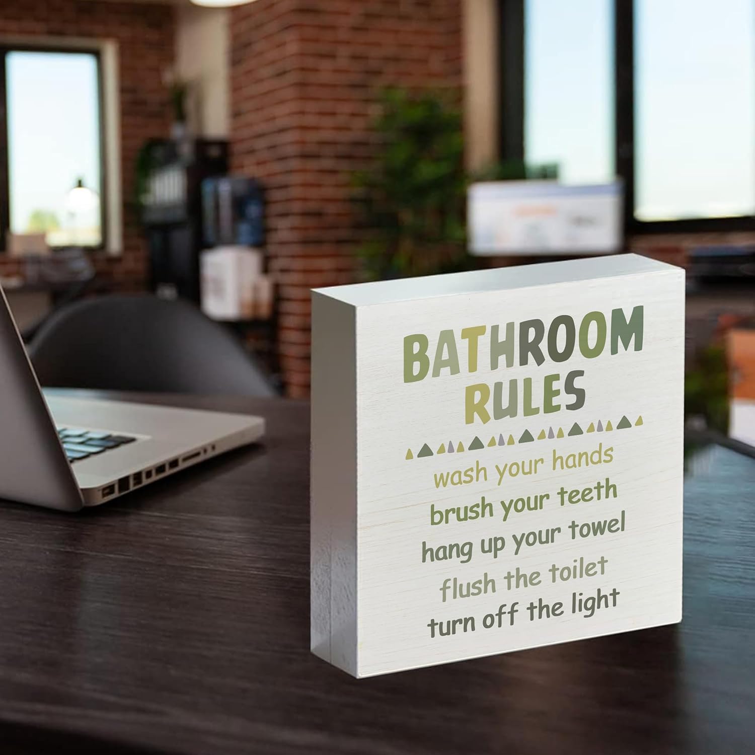 Kids Bathroom Wooden Box Sign 5x5 Green