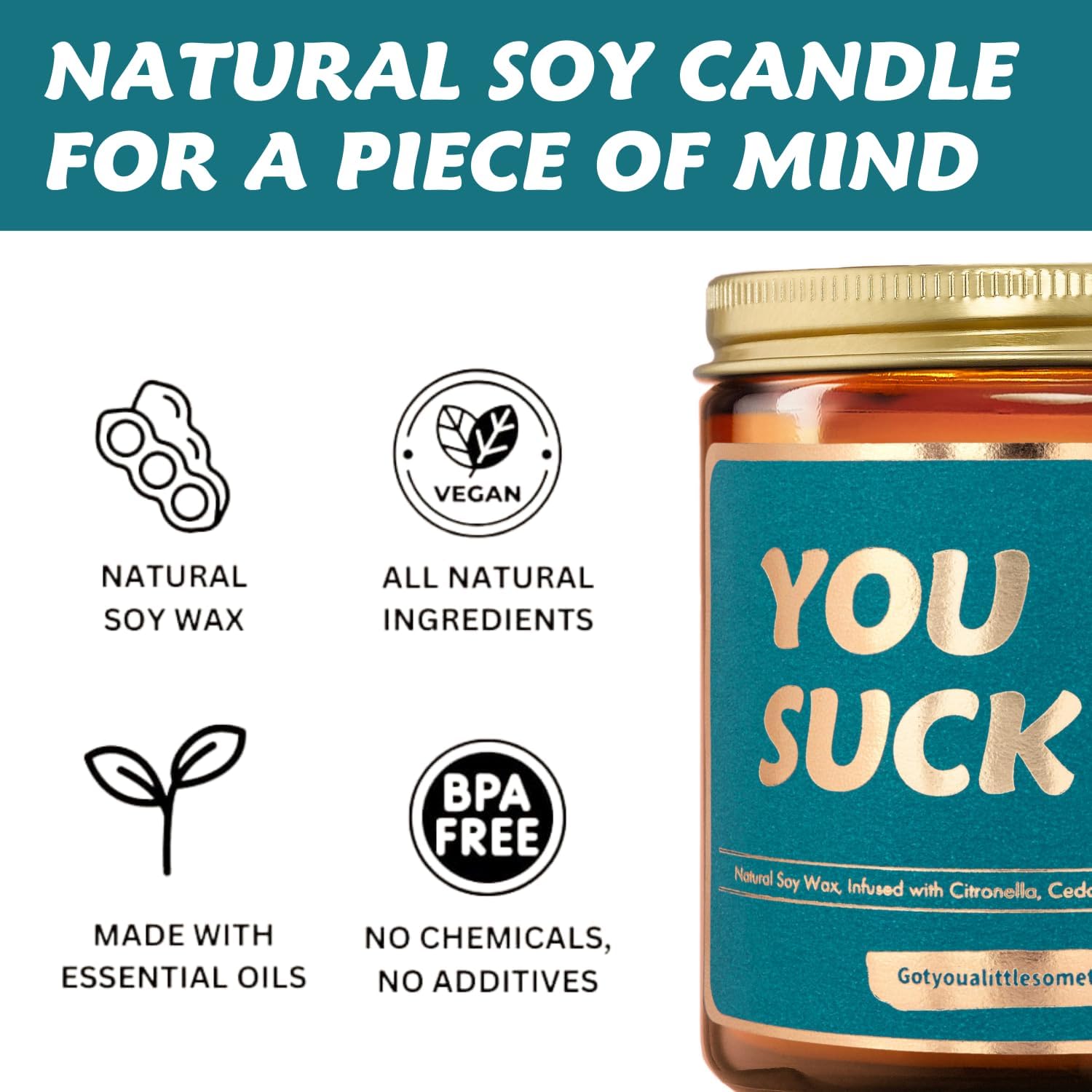 Citronella Candle with YOU SUCK Message 9oz Soy Wax Candle