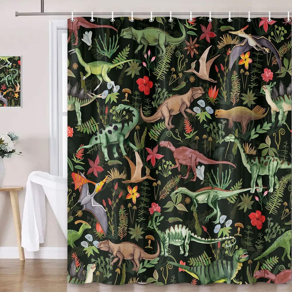 Wathon Dinosaurs Bath Curtain with 12 Hooks
