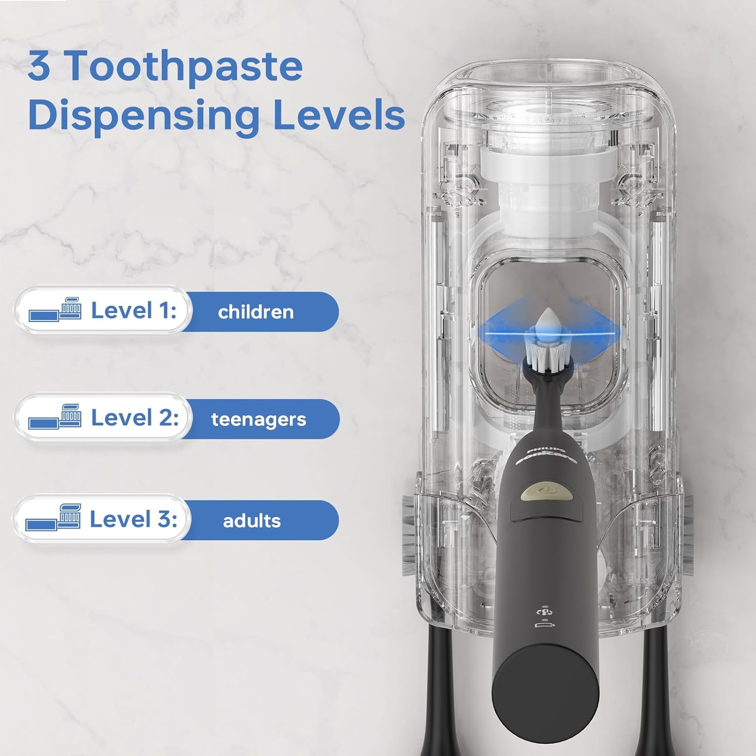 TuCao Smart Toothpaste Dispenser - Kids Toothbrush Organizer - Hands-Free Transparent