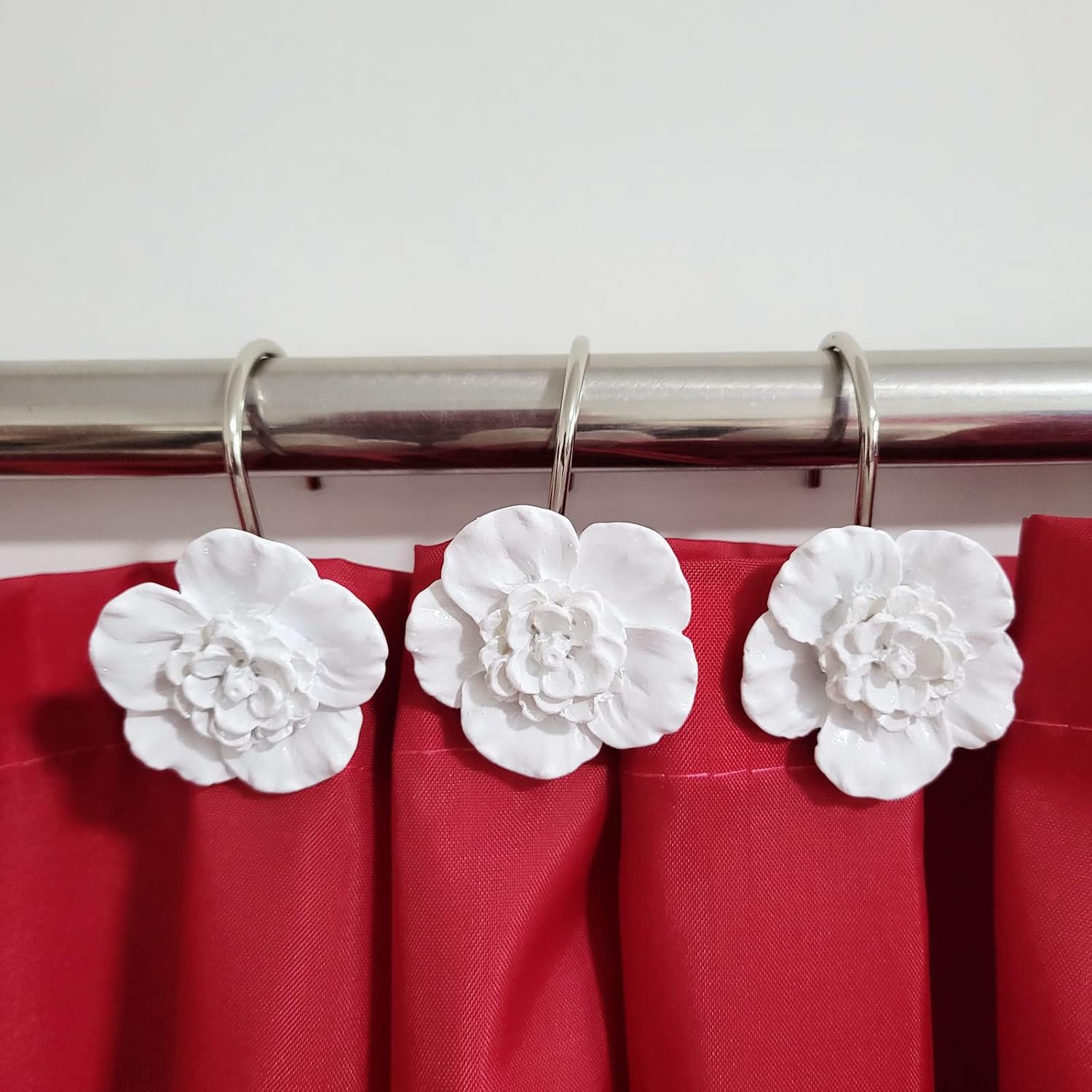 Twofishes White Flower Shower Curtain Hooks 12-Piece Set