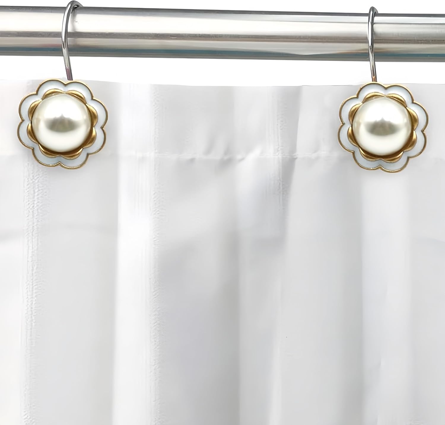 Stylish Pearl Flower 12pc Rust-Proof Showers Hangers for Home Bathroom