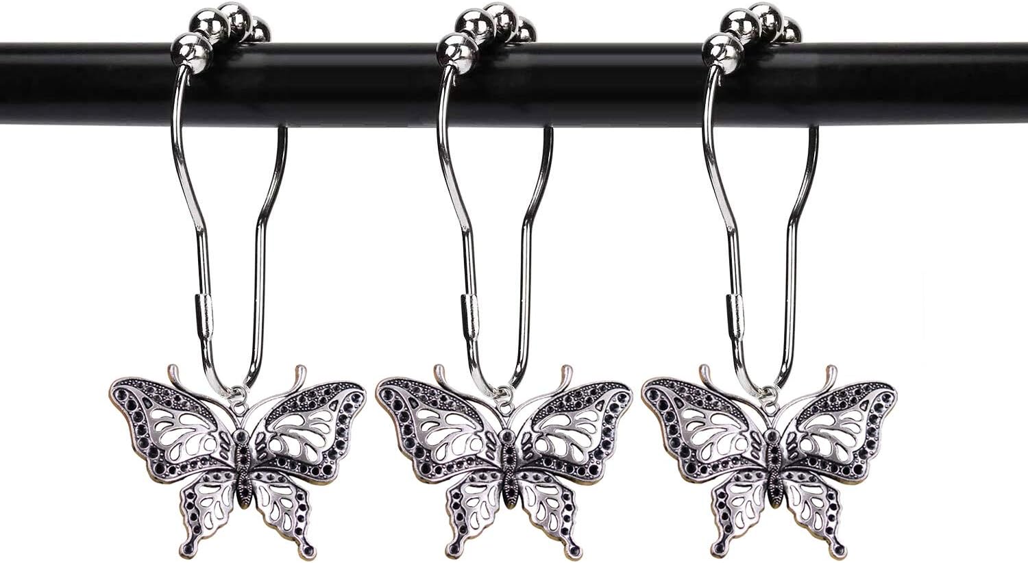 12-Piece Rustproof Butterfly Shower Curtain Hangers Garden Nature Themed