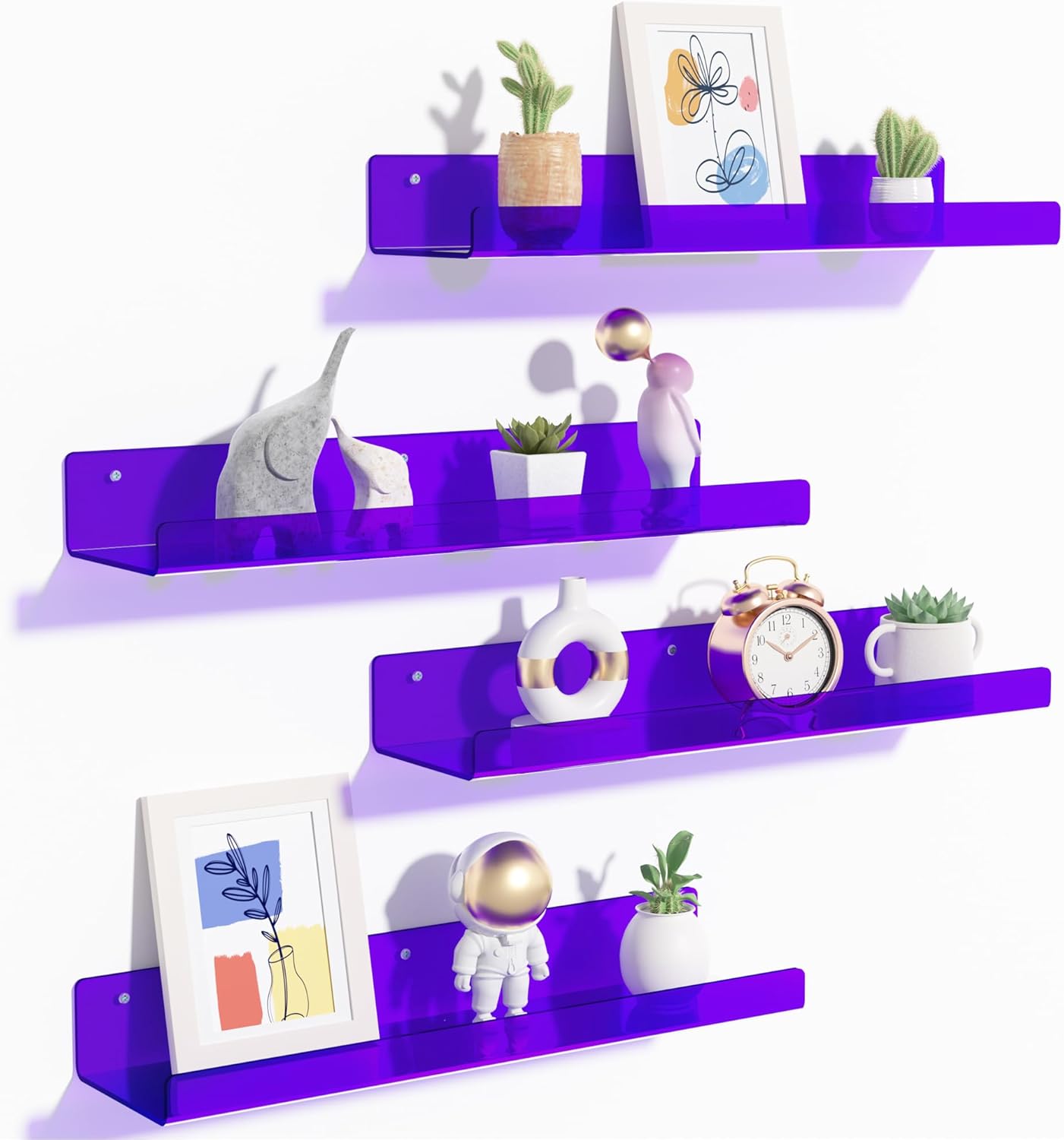 4-Piece Floating Acrylic Shelves for Wall Storage 15 Clear Purple