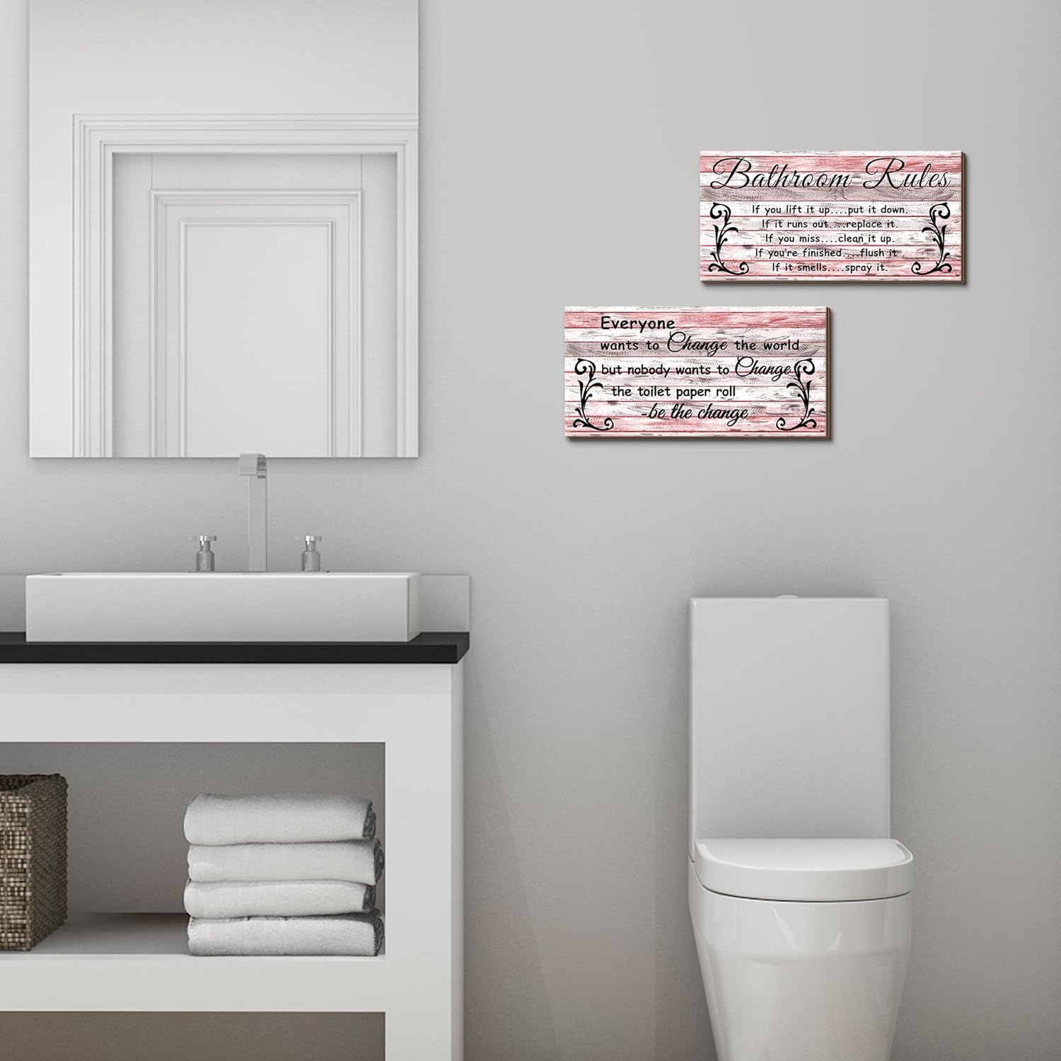 2 Pcs Funny Pink Bathroom Signs Set
