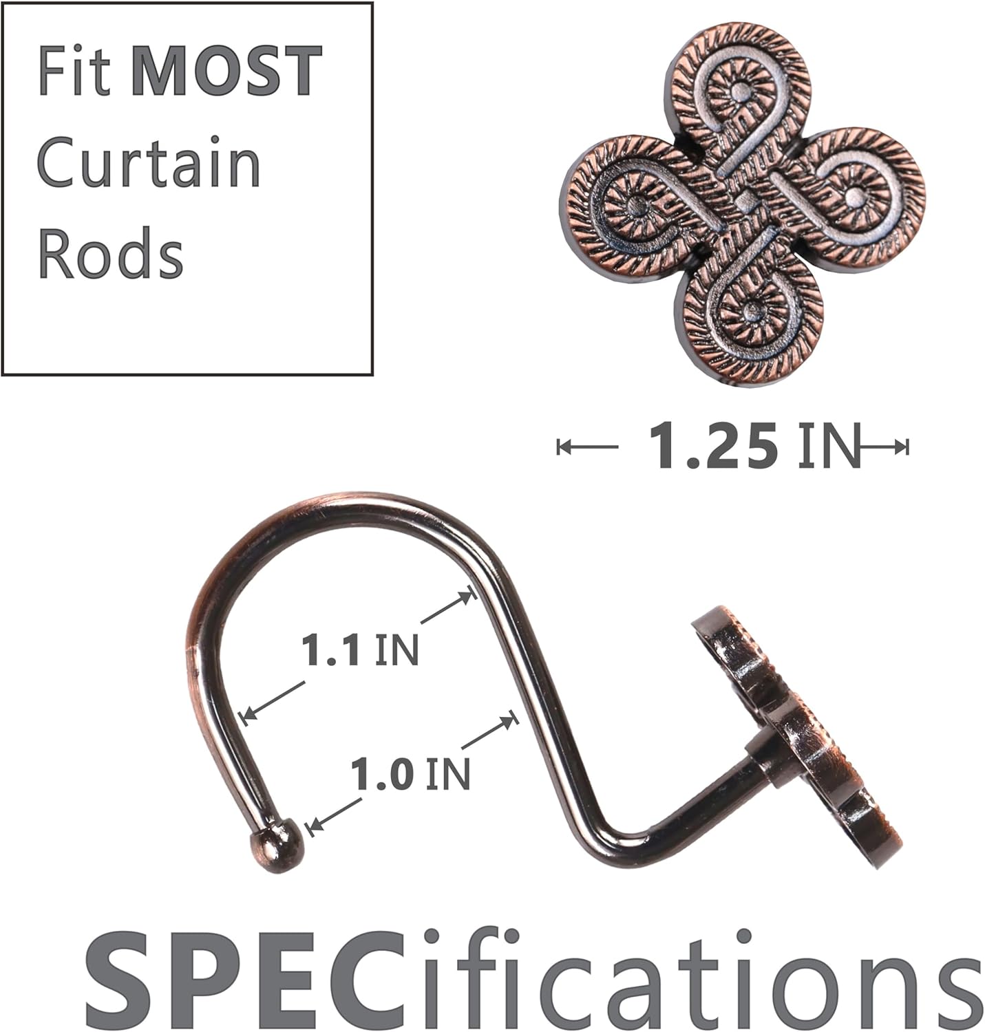Popkozzi Bronze Decorative Shower Curtain Hooks Set of 12