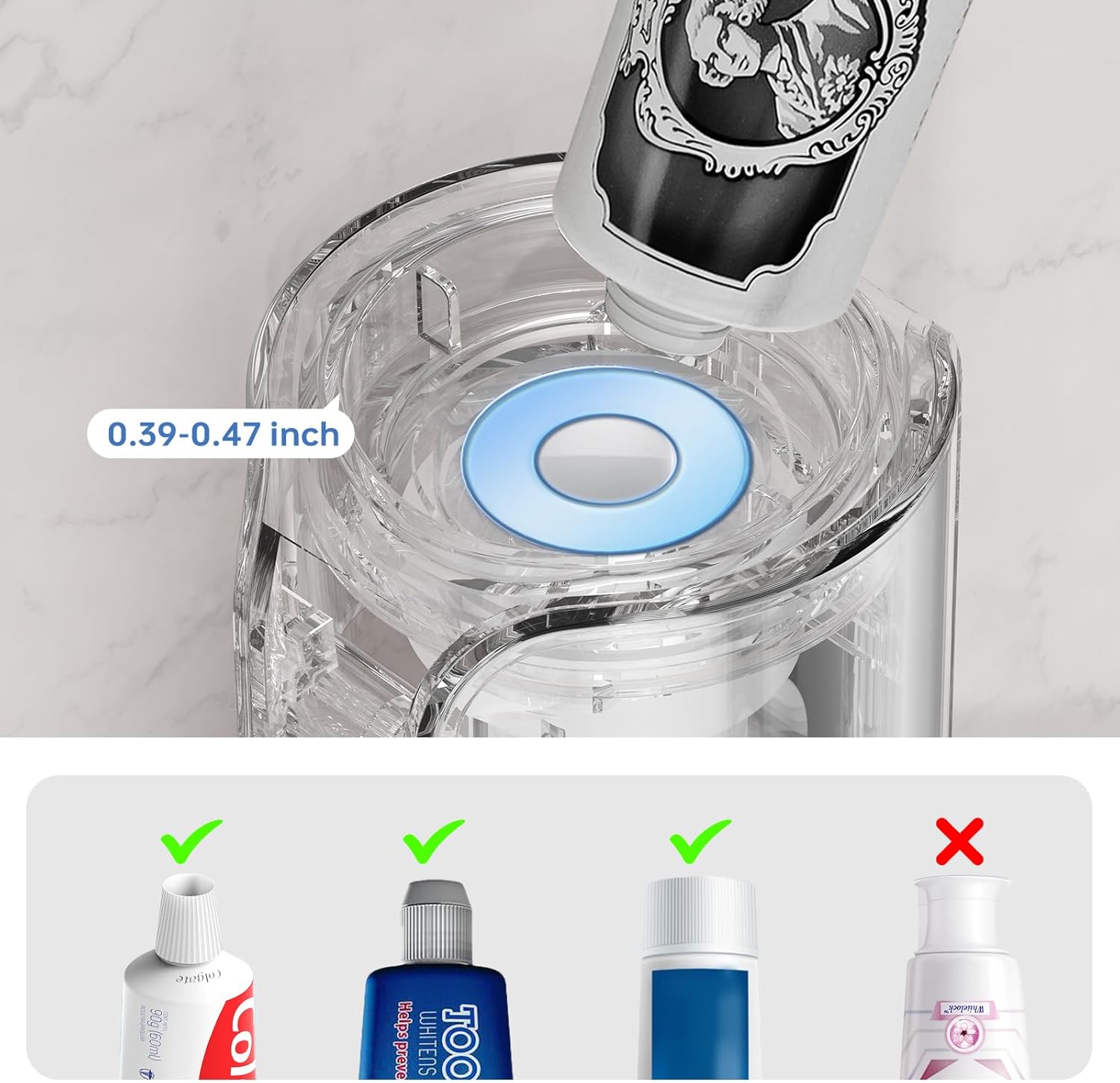 TuCao Smart Toothpaste Dispenser - Kids Toothbrush Organizer - Hands-Free Transparent