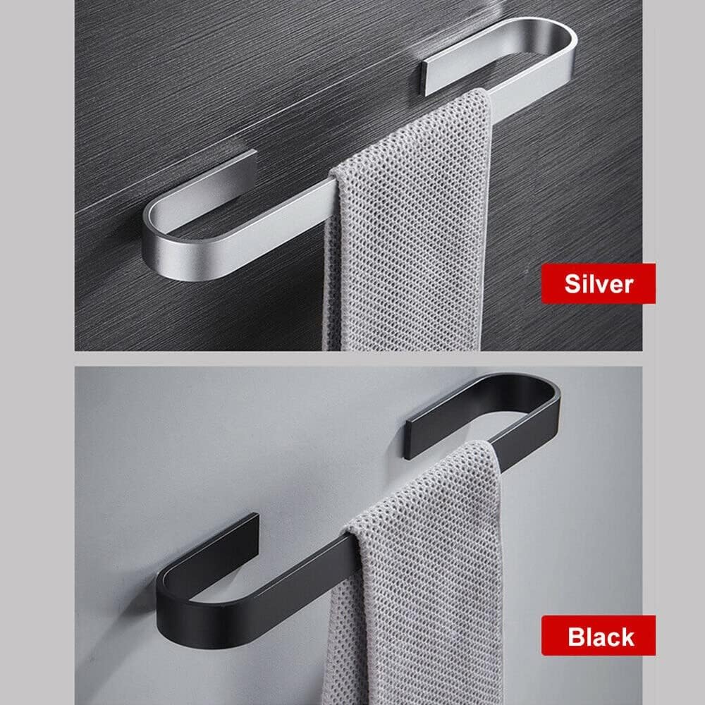 Sturdy Wall-Mounted Towel Rail BlackSilver for Bathroom Storage