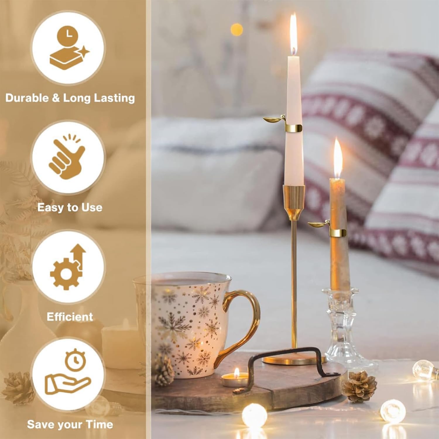 4pcs Metal Candle Snuffer with Gold Finish