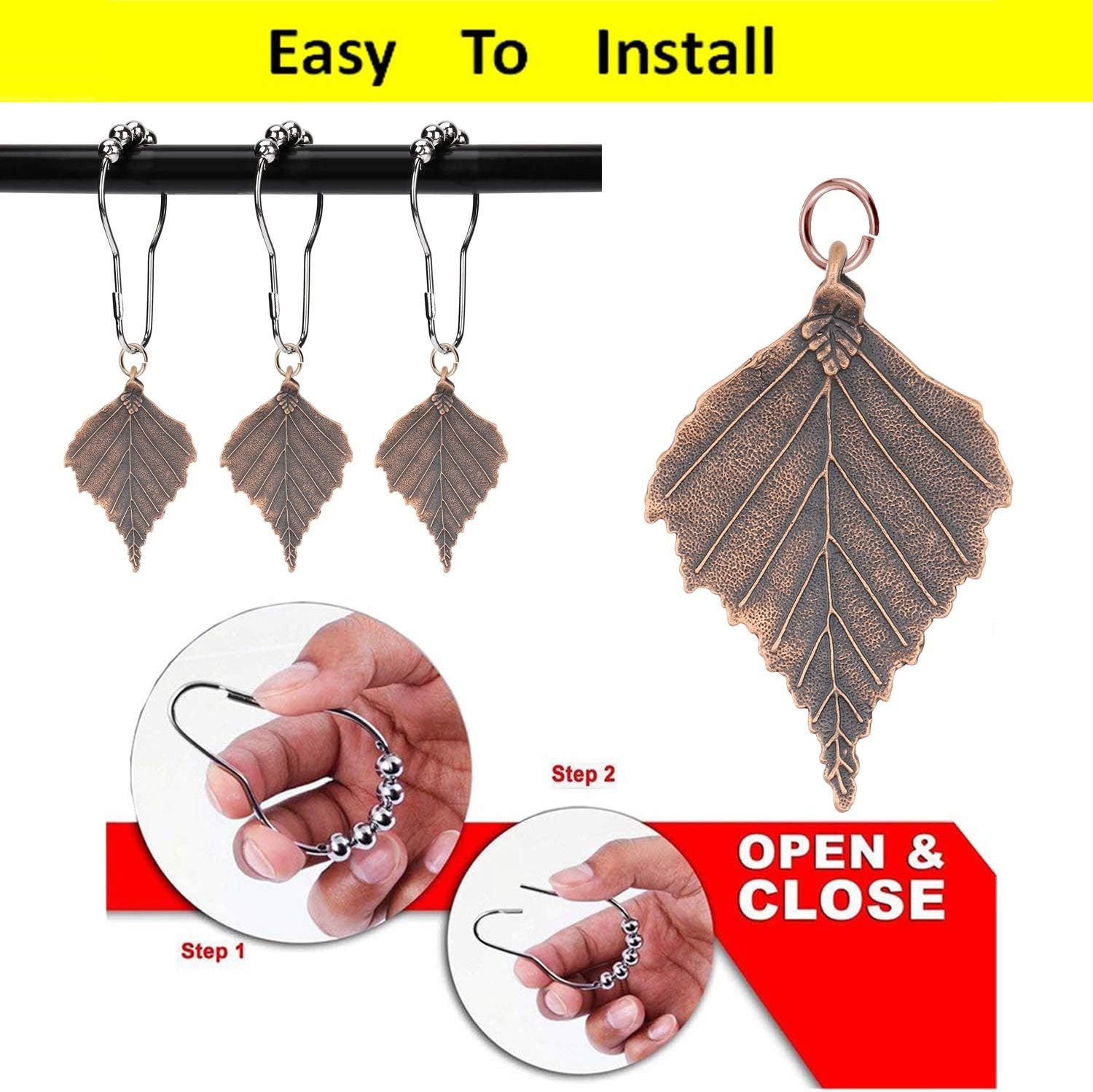 Birch Tree Leaf shower curtain hooks with vibrant autumnal design