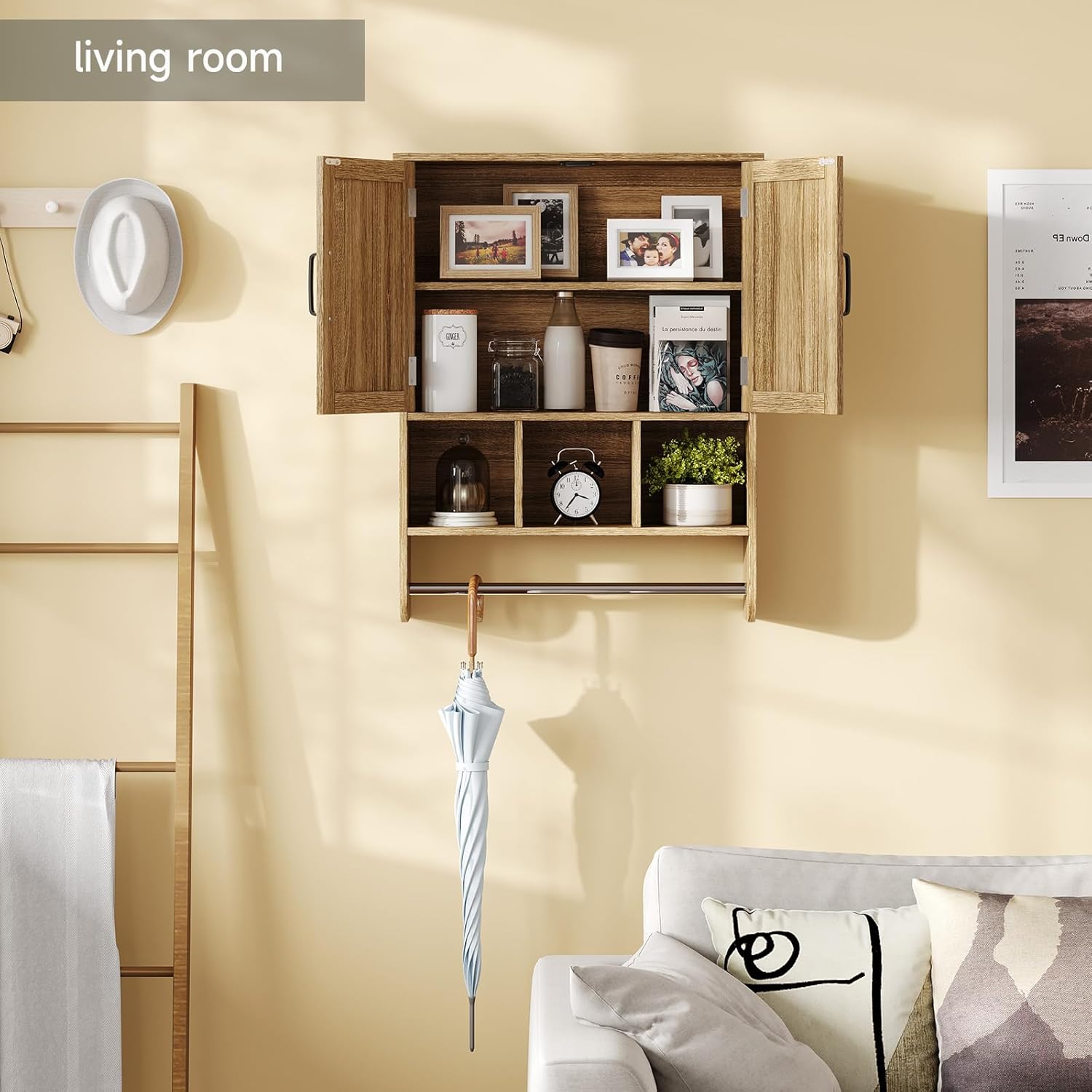 Rustic Bathroom Wall Cabinet with Towel Bar