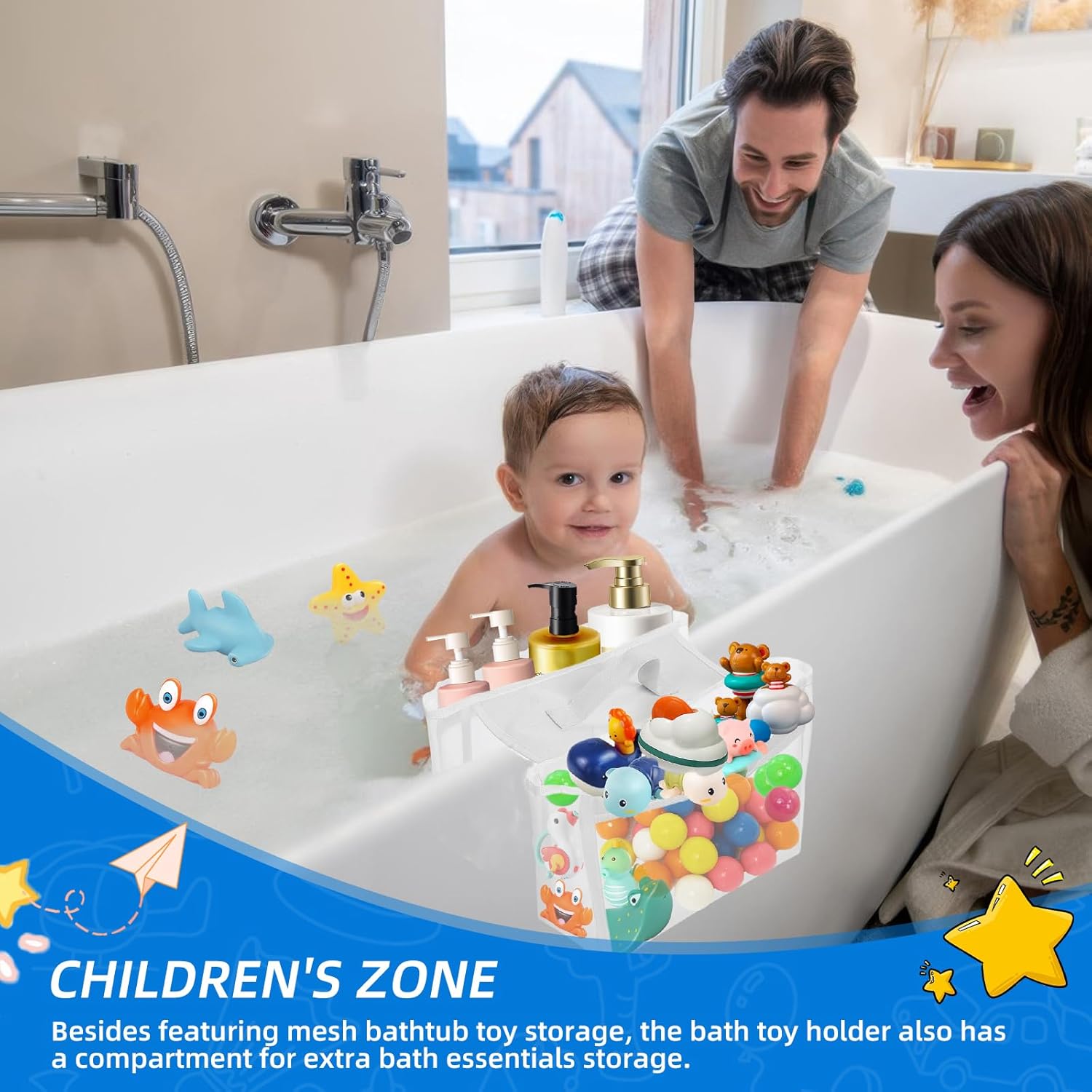 Bath Toy Storage Organizer with Dual Function
