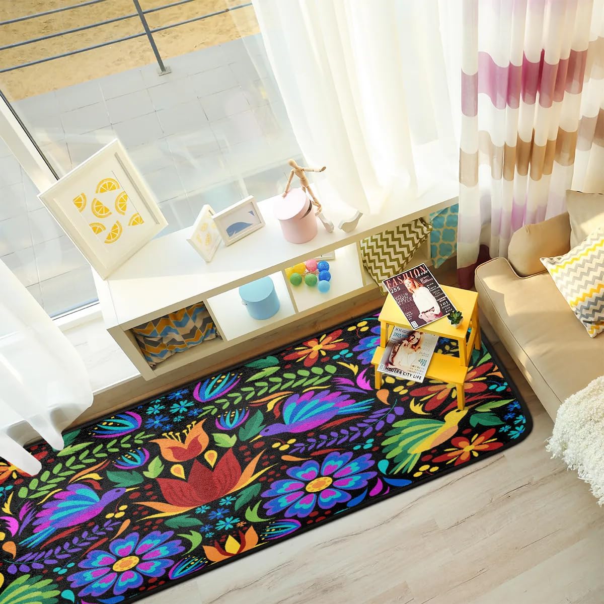Elegant Floral Mexican Birds Kitchen Rugs