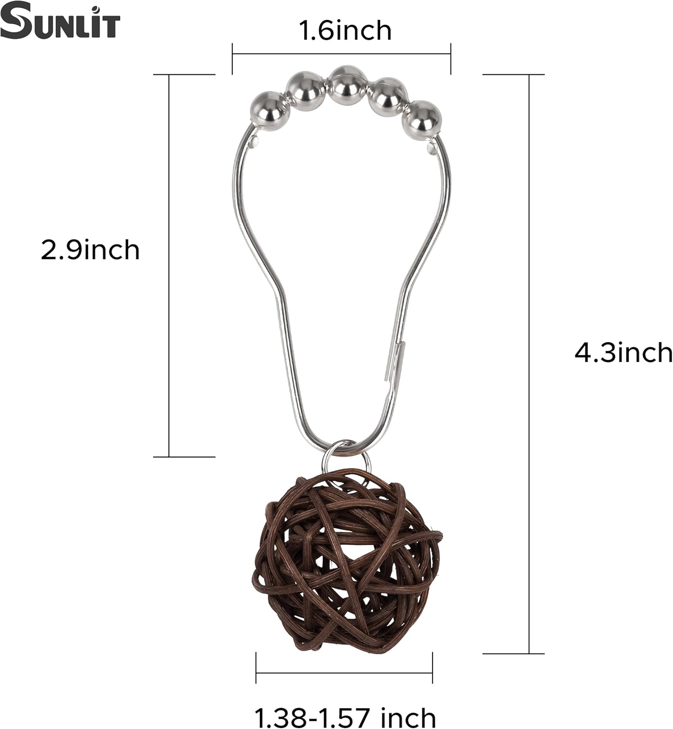 Sunlit Boho Decorative Rattan Balls Shower Curtain Hooks