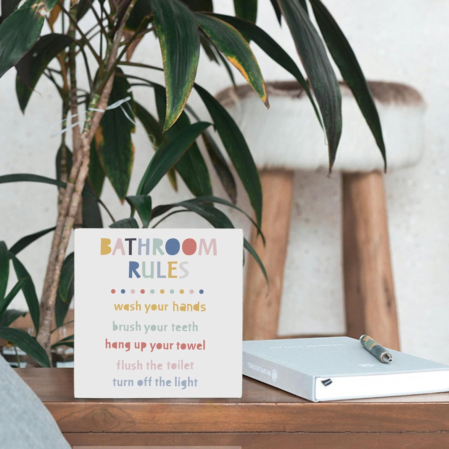 Bathroom Rules Wooden Box Sign 5x5