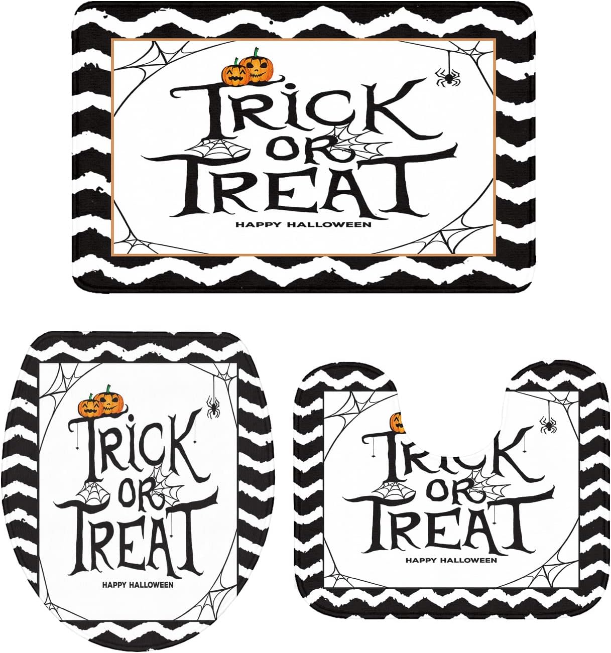 3-Piece Halloween Bathroom Rugs Set with Non-Slip U-Shaped Mat