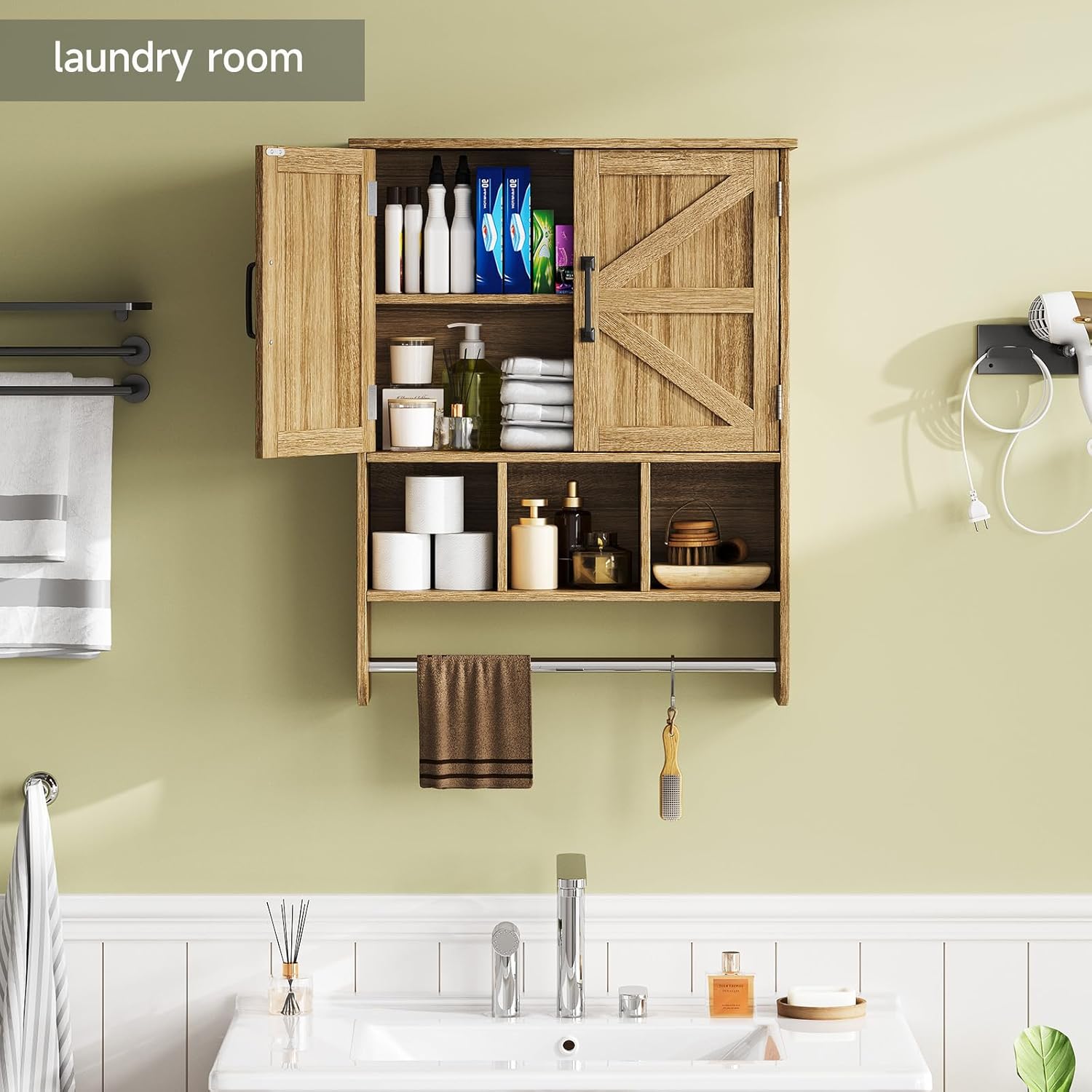 Rustic Bathroom Wall Cabinet with Towel Bar