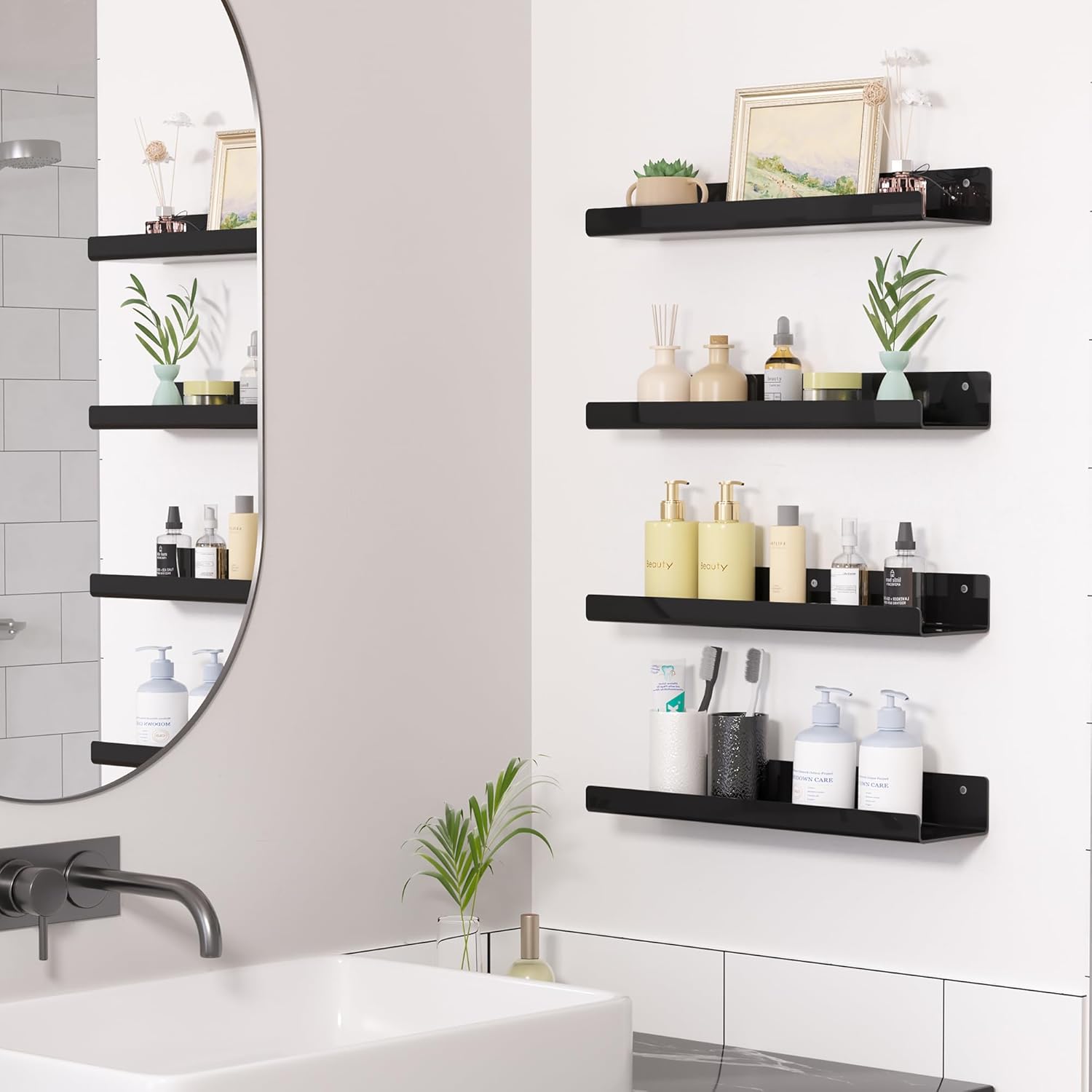 Space-Saving Black Acrylic Shelves for Kids Adults