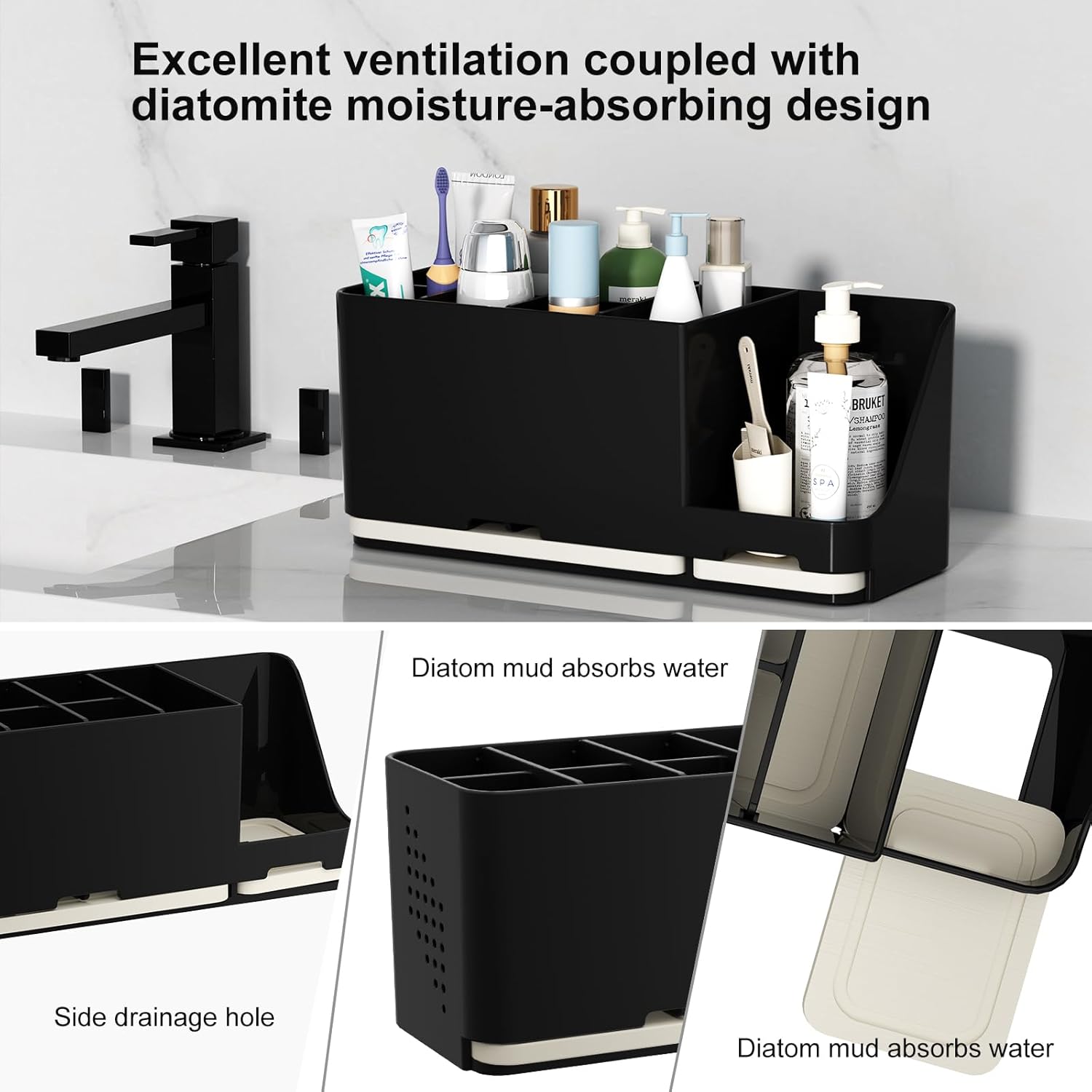 Jumeihui Bathroom Organizer with Diatomite Base 8 Slots Toothbrush Holder