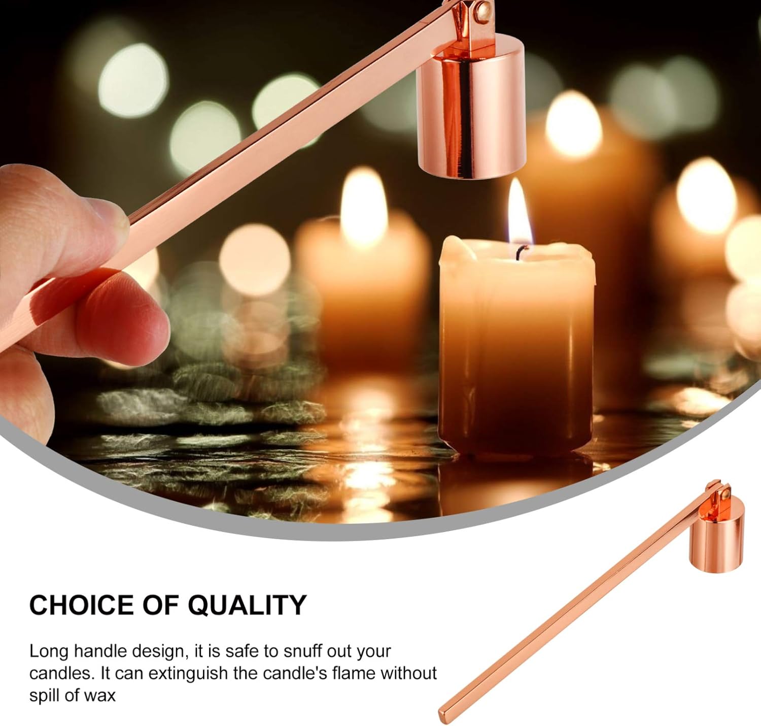 Sturdy stainless steel rose gold candle snuffer