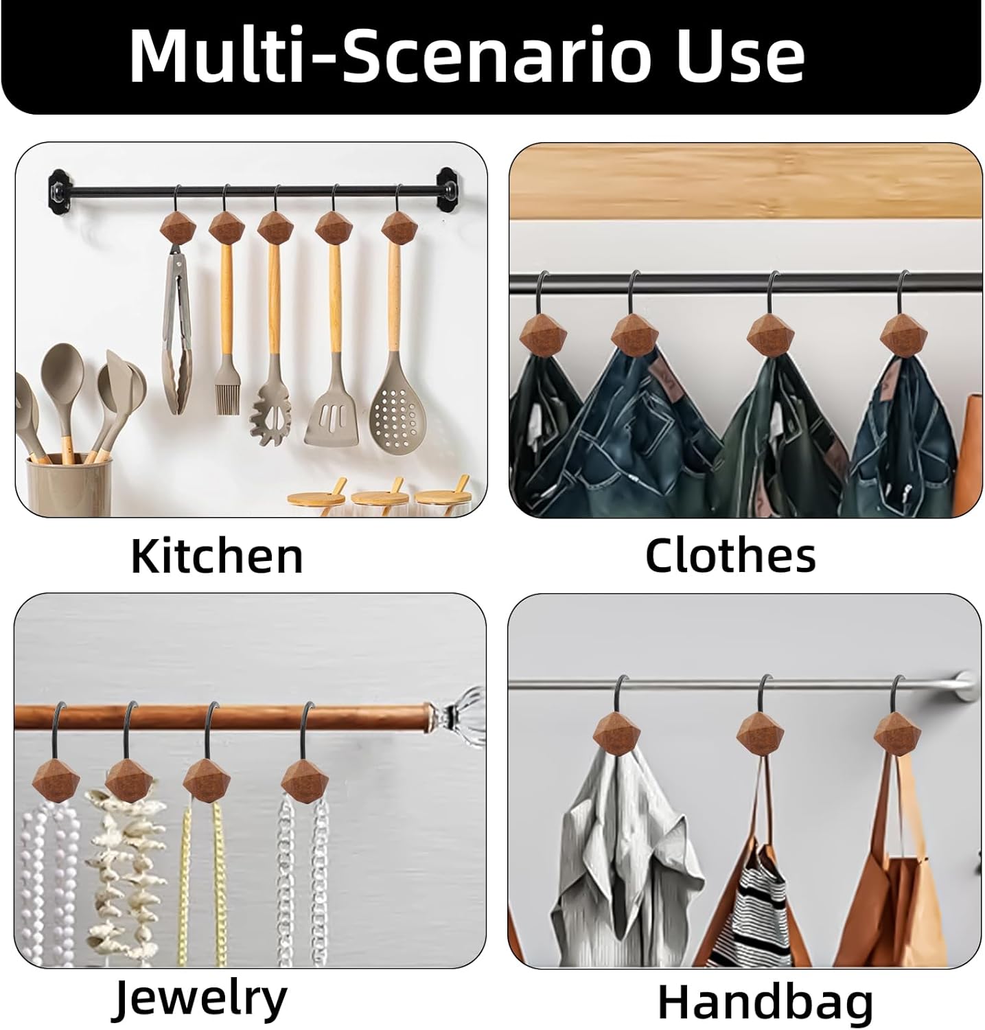 Natural Wood Decorative Shower Curtain Hangers